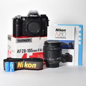Nikon N80 35mm Film SLR w/Nikon 28-105mm Zoom Lens Manual MINT